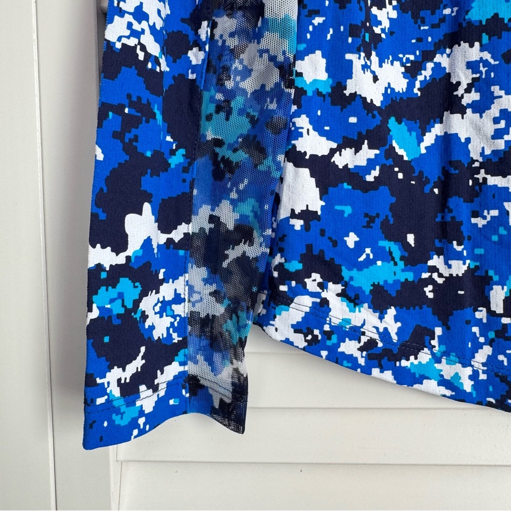 IBKUL Mock Neck Zip Long Sleeve UPF50+ Shirt Camo Blue Golf Tennis LOGO Small - Picture 2 of 8